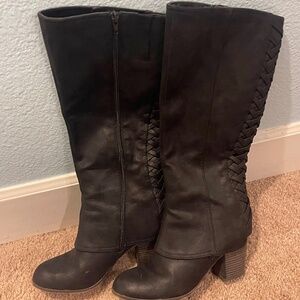 Fergalicious Knee High Black Sued Boots Size 8M